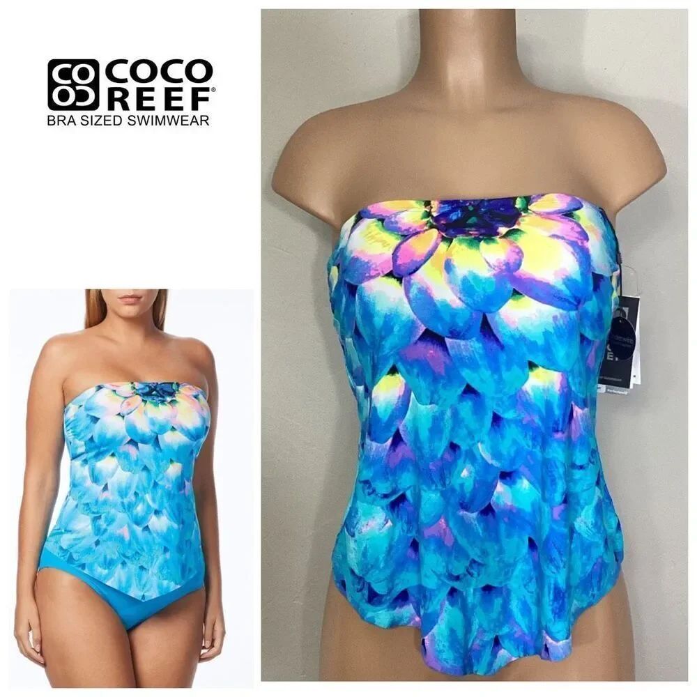 New. COCO REEF blue floral underwire tankini. 34DD. Retails $89